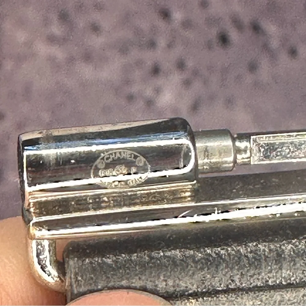 Stunning CHANEL Authentic Crystal Logo Bracelet with Leather Band.